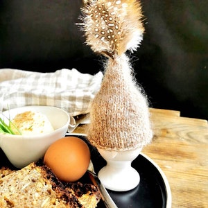 Calientahuevos de punto con plumas, calentador de huevos para Pascua