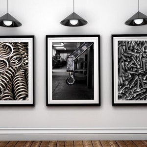 Industrial wall gallery, bw photography industrial set, home decor, wall decoration, steampunk style, industrial style decor, art download