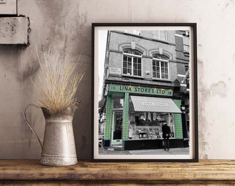 London Store, printable bw photography, art print London, home decor, wall decoration London, instant download, printable