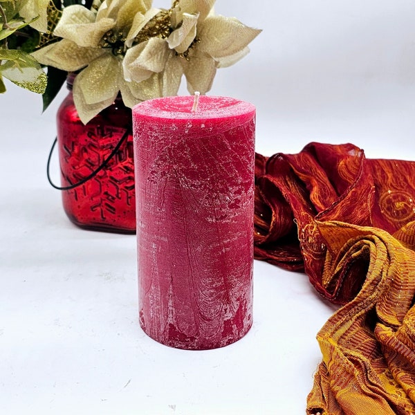 Red Pillar Candle, Rustic Pillar,  in McIntosh Apple Fragrance, Minimalist Candle