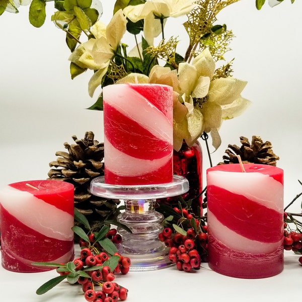 Christmas Rustic Red and White Scented Pillar Candle in  Christmas Hearth Fragrance