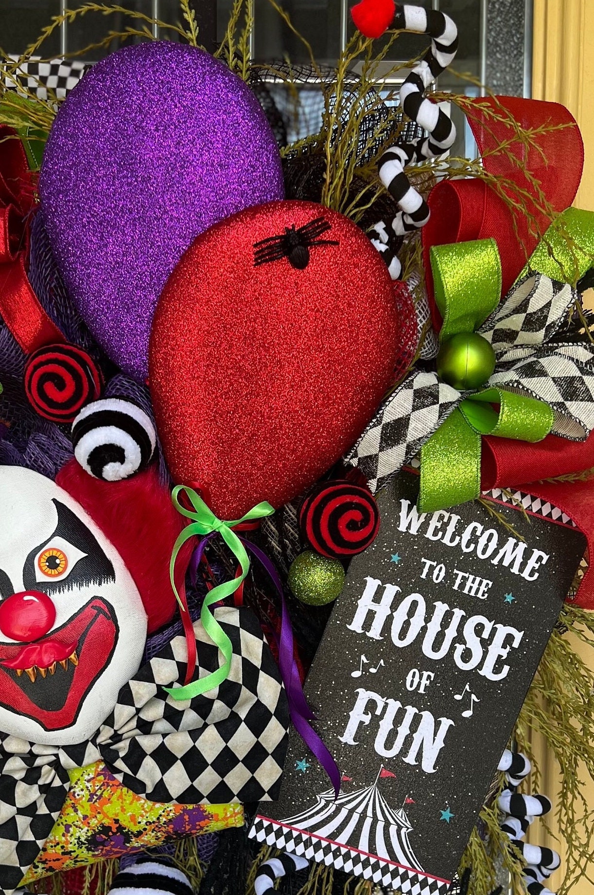 Clown Funhouse Halloween Wreath, Deluxe Door Hanger Halloween, Deluxe