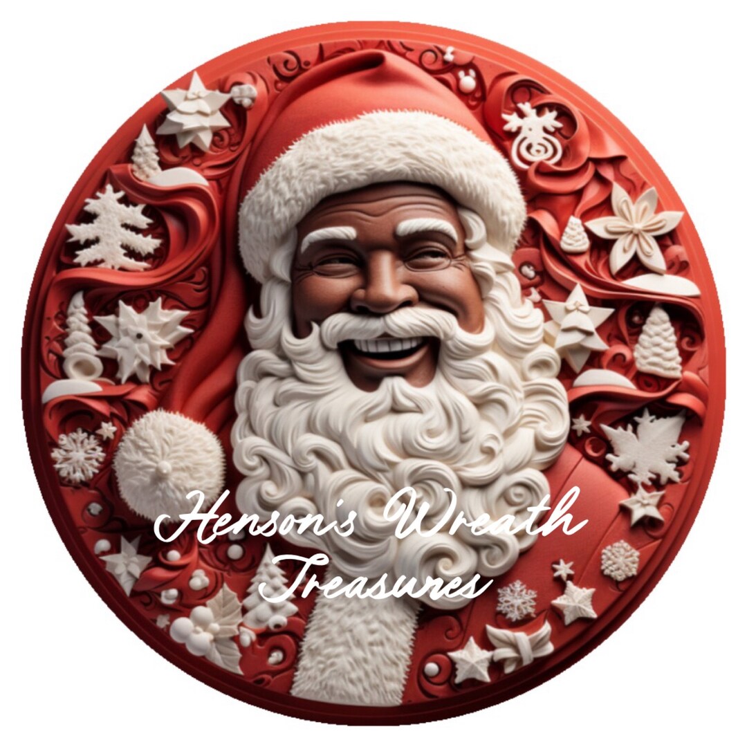 African American Santa Wreath Sign Santa Wall Art Etsy