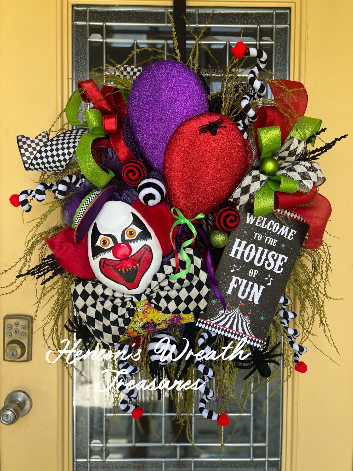 Clown Funhouse Halloween Wreath, Deluxe Door Hanger Halloween, Deluxe