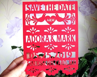 Papel picado save the date for mexican wedding, fiesta invitation for mexican theme, save the date papel picado spanish invitation mexico