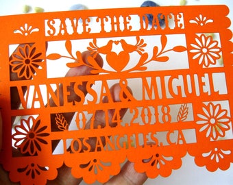 Save the Date papel picado, Save the date mexico, save the date, mexican wedding, mexican theme, fiesta invitation, love birds invite