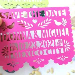Save the date Mexiko papel picado style, Save the date mit Herz und Tauben, Mexikanische Save the Date