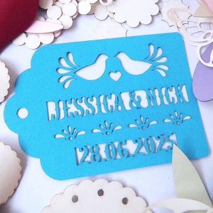 Custom papel picado tags for mexican wedding, personalised tags for fiesta party, gifts tags, mexico wedding theme