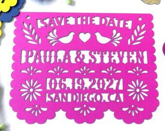 Save the date in papel picado Mexican wedding style, Personalized SVG file, digital file