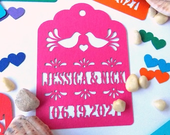 Custom Papel Picado Wedding Favor Tags: Personalized Mexican Fiesta Gifts tag, Mexico invitation