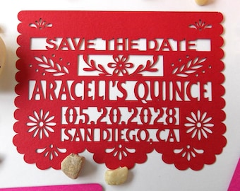 Mini Magnet Quinceanera Save the Date, Papel Picado Style