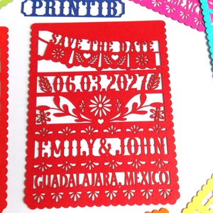 Save The Date Magnet, Sunflower Papel Picado Save the Date, Mexican Wedding, Mexico Save the Date Personalised, Fiesta Invite