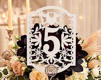 White Table Numbers in Papel picado Style with a bit of metallic look, Mexico wedding