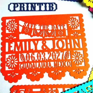 Save The Date Magnet, Flags Papel Picado Save the Date, Mexican Wedding, Mexico Save the Date Personalised, Fiesta Invite