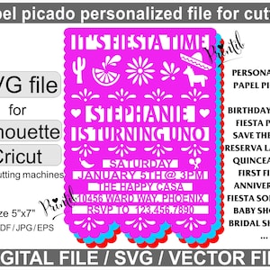 Papel picado SVG Birthday fiesta SVG, Papel picado invitation SVG save the date, mexican svg baby shower invite svg Mexico invitation svg