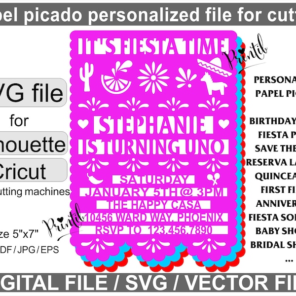 Papel picado SVG Birthday fiesta SVG, Papel picado invitation SVG enregistrer la date, mexicain svg baby shower inviter svg Mexique invitation svg