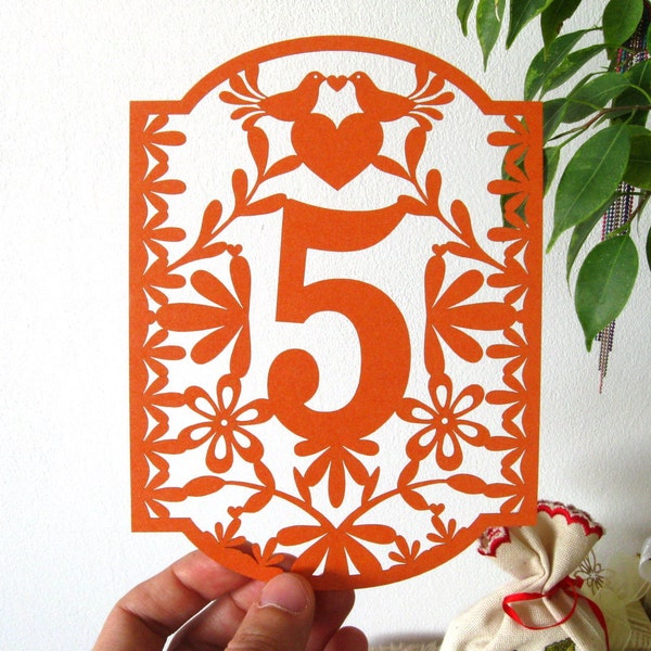 Table Numbers, Papel Picado Numbers, Mexican Wedding, Colorful Mexican Fiesta, Love birds table numbers, Love doves table number