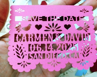 Mini save the date magnet in papel picado Mexico style, Magnetic save the dates
