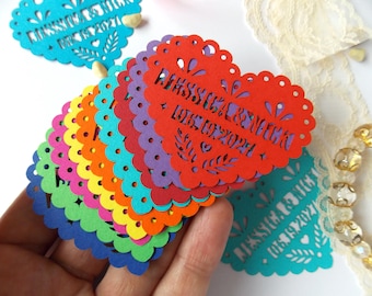 Personalized heart tag in Papel Picado style, Custom Mexico Fiesta Gifts tag, Mexican invitation