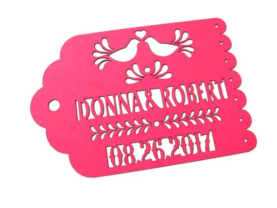 Personalized Papel Picado Maracas Tags, Mexican Wedding Favor