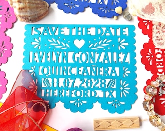 Papel Picado Quinceañera Save the Date Cards