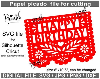 Papel Picado Happy Birthday Banner SVG: Fiesta Decoration (Digital Download)