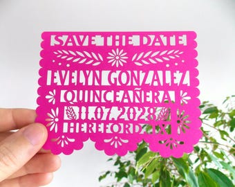 Papel Picado Quinceanera Save the Date SVG personalized file: Mexican Fiesta Invitation (Digital File)