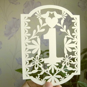 Ivory Table Numbers Cream, Papel Picado Numbers, Metallic ivory table numbers Mexican Love birds table numbers, Love doves table number