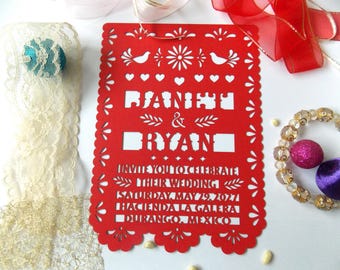 Papel Picado Wedding Invitation: Colorful Mexico Fiesta Theme, Mexican Theme