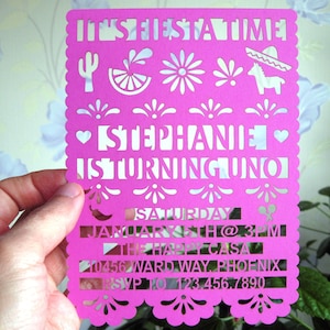 Invito al primo compleanno della festa, invito Papel picado invito al primo compleanno, ragazza che compie un anno, invito al primo compleanno compleanno svg