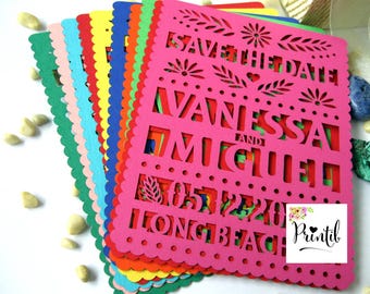 Mexico Save the Date papel picado style fiesta invitation, colorful invitation
