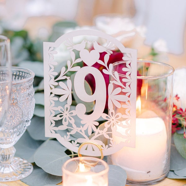 White Table Numbers with a bit of metallic look
