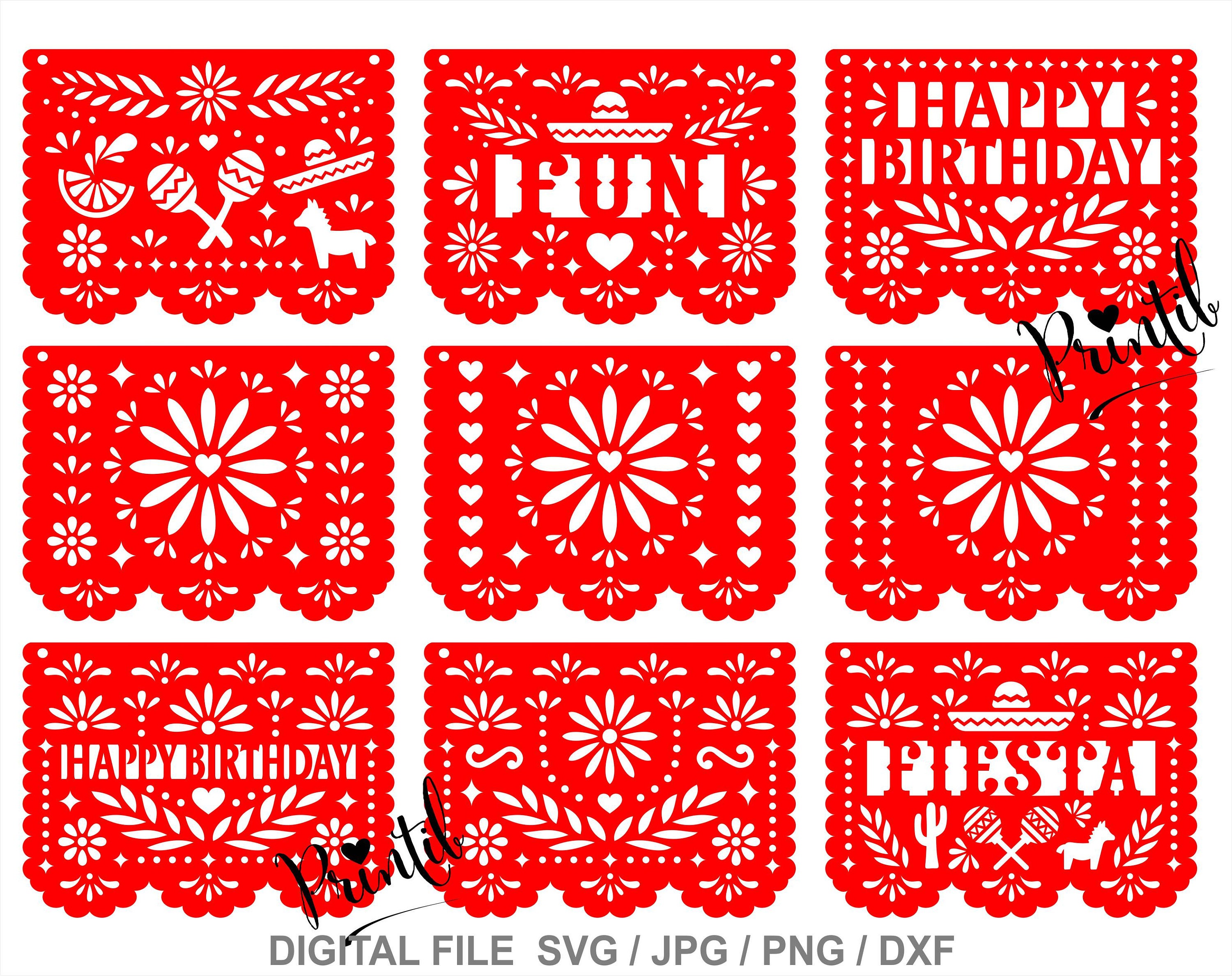 9 SVG Papel Picado Banner SVG Fiesta Svg Papel Picado Happy - Etsy