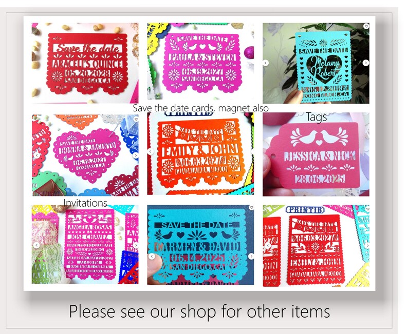 Etiquetas personalizadas de Papel Picado Maracas, favor de boda mexicana imagen 5