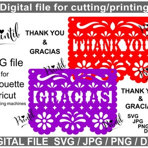 Thank You / Gracias SVG Mexico SVG  files Fiesta SVG Papel picado banner Gracais Thank you decor svg Happy Birthday svg Coco svg mexican svg