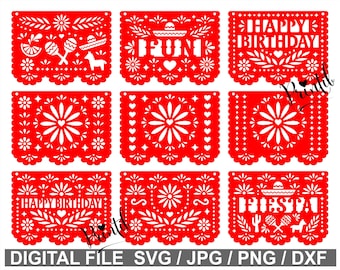 Banner de Papel Picado: México Fiesta SVG, Archivos PNG (Descarga digital)