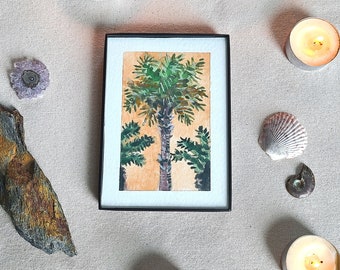 Original Miniatur Gemälde mit Rahmen: Palme