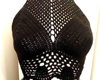 Black Crochet Bralette Crop Top Gift for her