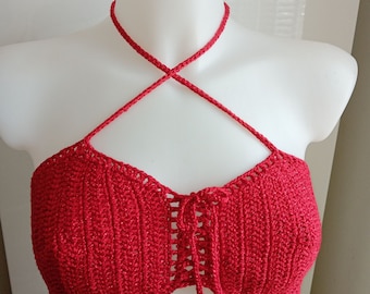 Crochet Crop Top  Gift for her Bralette Top Red Crochet top Festival Top Crochet Top Crop Top  Womens Top Girlfriend Gift Summer Crochet Top