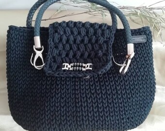 Crochet Bag Black Crochet bag Gift for her Crochet Crossbody bag Woven bag  Black Knitted Bag Womens Bag Shoulder Bag Crochet Shoulder bag