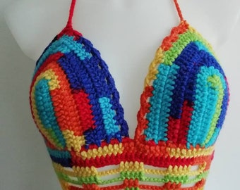 Crochet Crop Top Gift for her Crochet Bralette Crochet Festival Top  Crochet Top Bralette Top  Summer Top Rainbow Top Womens Gift Multi Top
