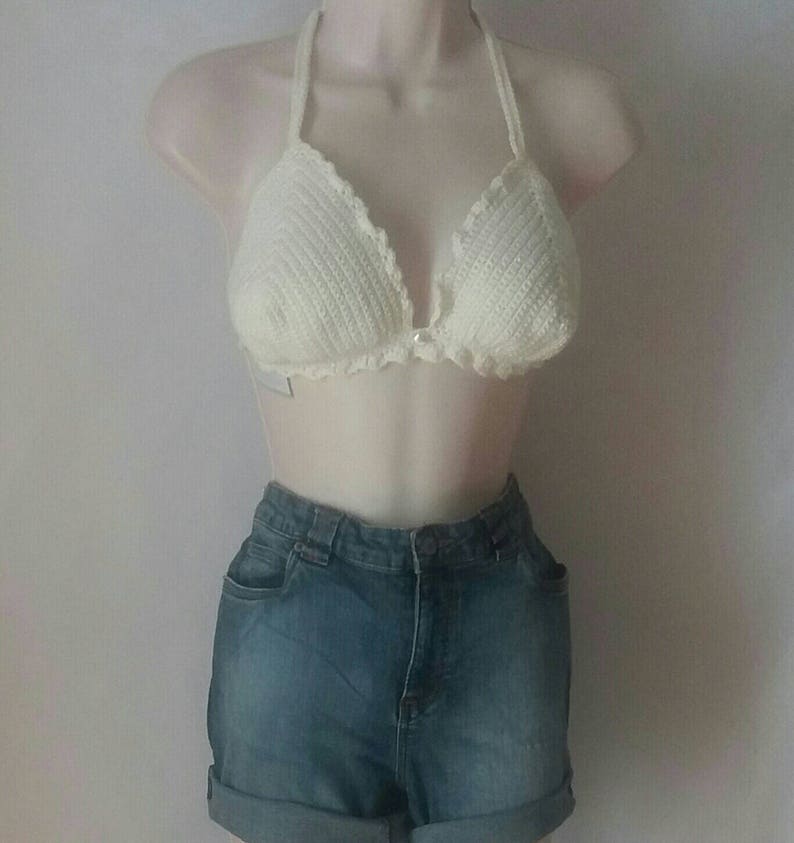 the yarn has a hint of shimmer sparkle and glamorous Festival Top Crop top Cream Top Crochet Top Cream Crochet Bralette