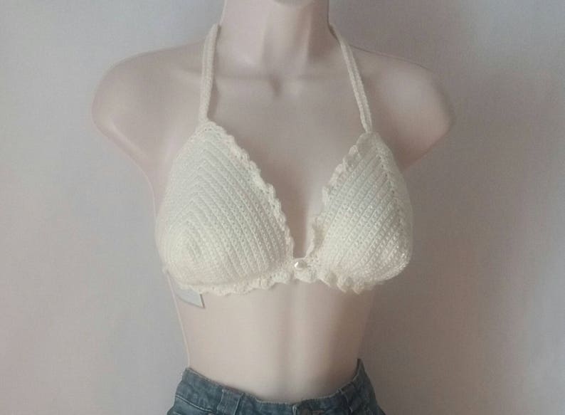 the yarn has a hint of shimmer sparkle and glamorous Festival Top Crop top Cream Top Crochet Top Cream Crochet Bralette
