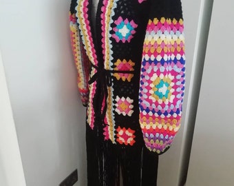 Crochet Cardigan Granny Square Crochet Coat Festival Cardigan Gift for her Granny Square Sweater Womens Crochet Cardigan Multicolour Cardiga