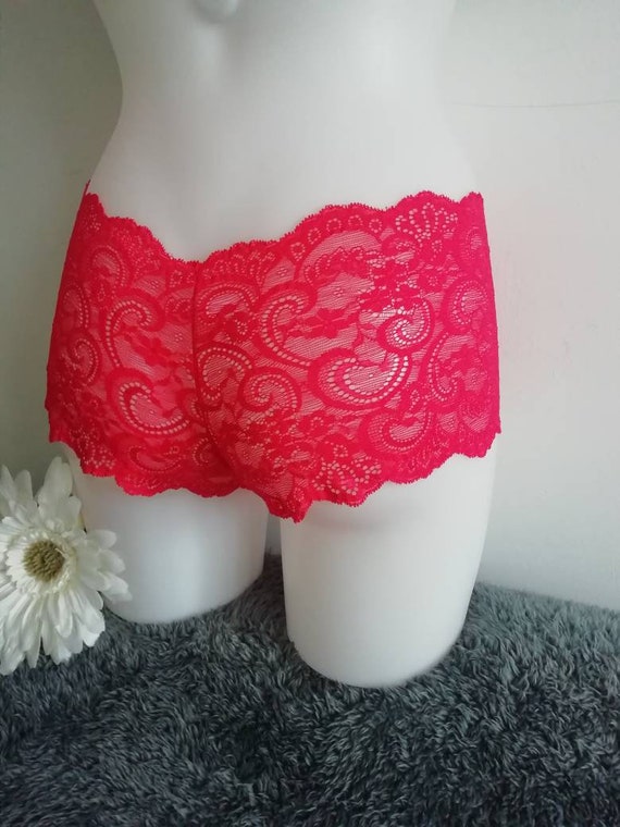 French Knickers Sheer Chiffon Panties Red Sexy Lingerie Underwear See  Through 