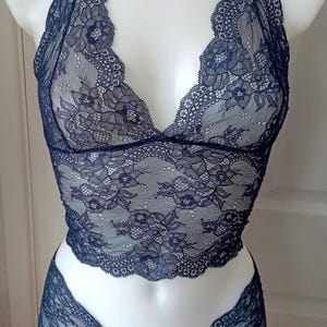 Lace Bralette Set Gift for her Blue Lace Bralette Blue Bralette French Knickers Lace lingerie Lace Knickers Lace Underwear Lace Bralette top