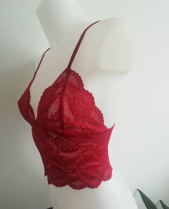 Red Lace Bralette Gift for Her Lace Bralette Sheer Bralette Lace