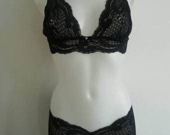 Lace Bralette and Brief Set Gift for her  Black Bra Set Womens Bralette Set  Lace  French knickers Lace lingerie Lace Bra Set Lace Lingerie