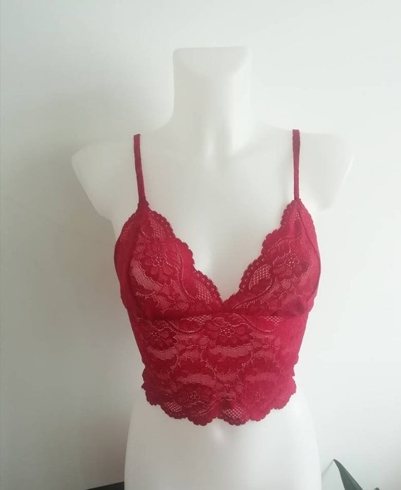 Red Lace Bralette Gift for Her Lace Bralette Sheer Bralette Lace Bra  Longline Bralette Floral Lace Bralette Womens Bra 