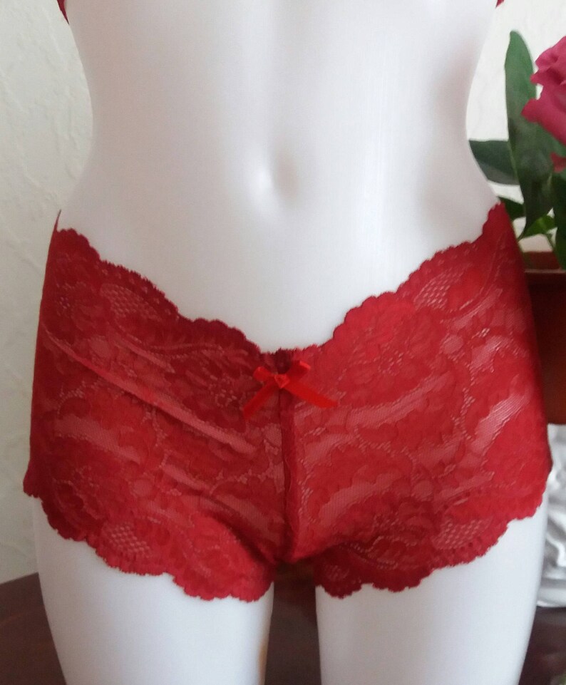 Red French knickers Lingerie Lace Panties Red knickers Lace knickers Lace lingerie Lace Panty Lace shorts Gift for her Valentine/'s gifts